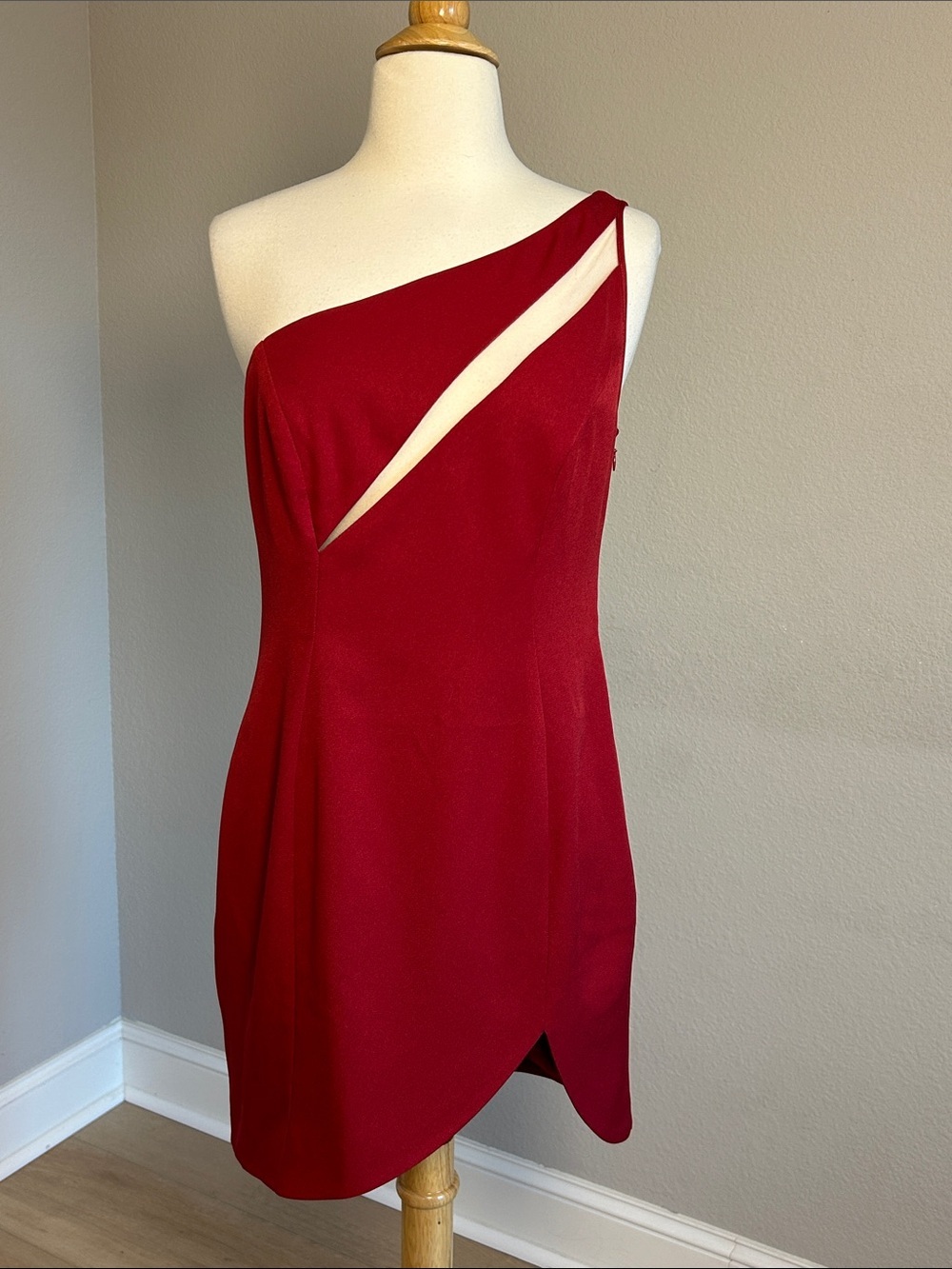 Michael Costello x REVOLVE Hanna Mini Dress one-shoulder asymmetrical Red size M - Picture 2 of 16
